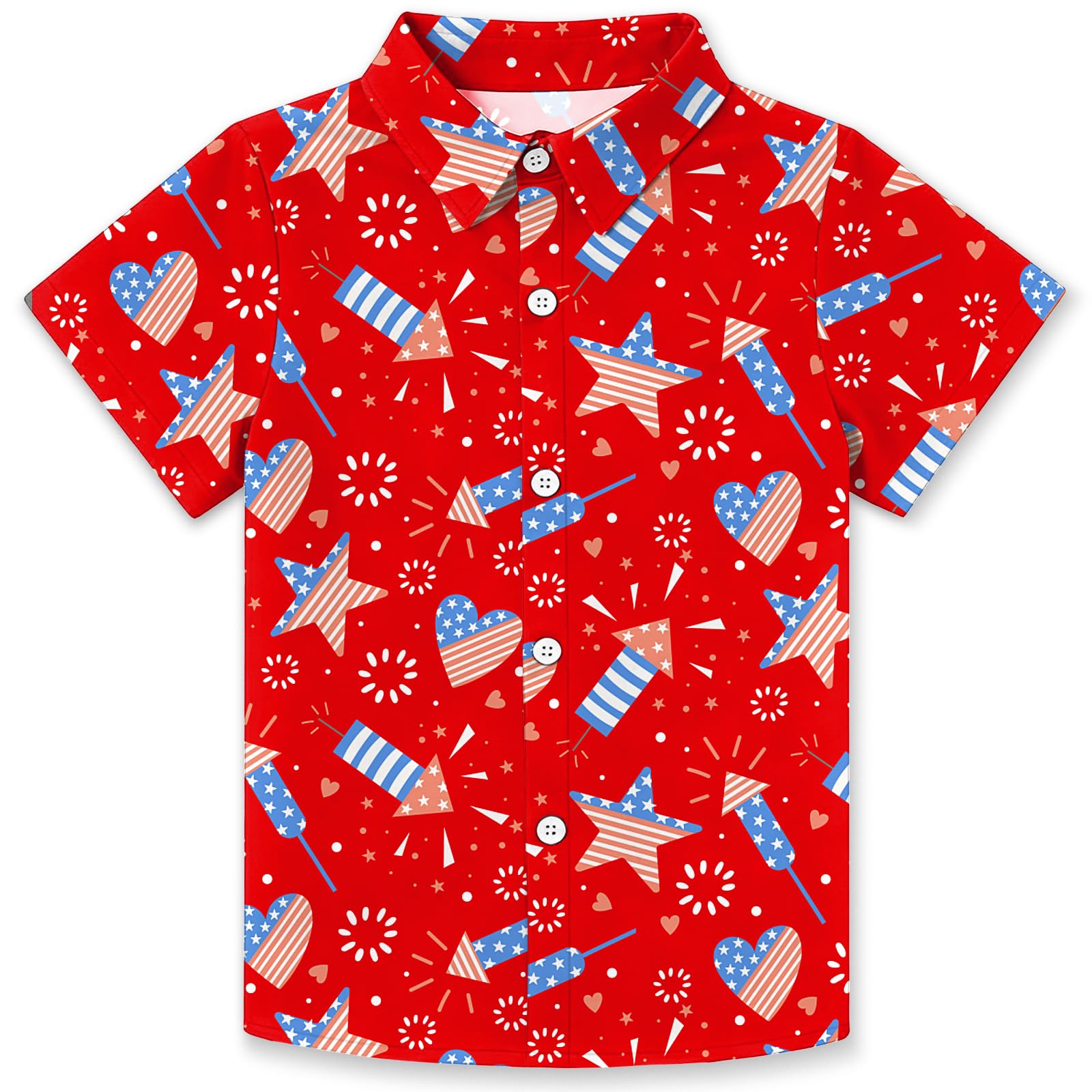 4th of July Shirts for Girls Boys American Patriotic Tshirt Kids Hawaiian Button Down Tops