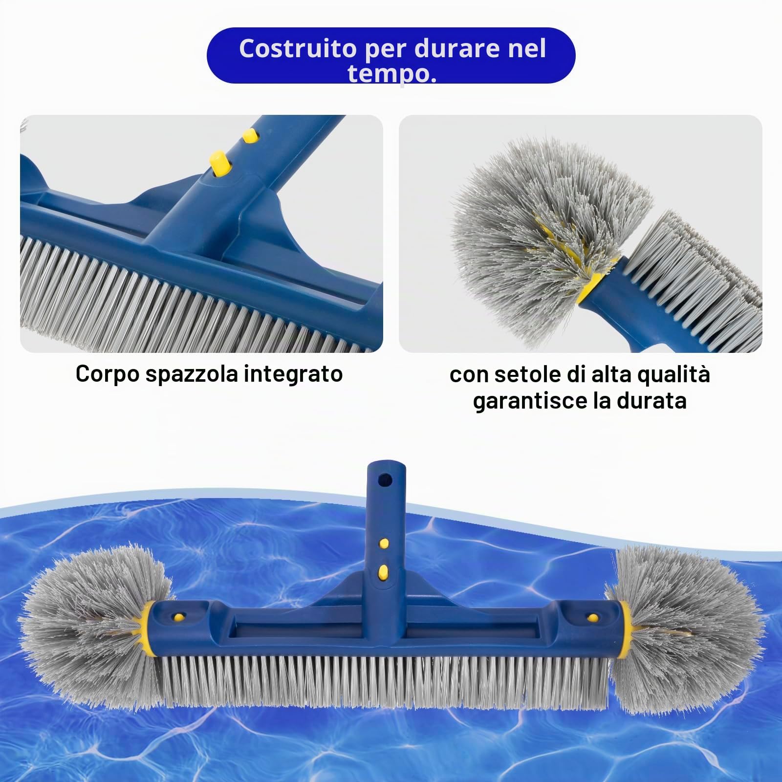 POOLAZA Set di pulizia per piscina, retino per piscina a maglia fine e spazzola per piscina con estremità rotonde per la pulizia, retino per piscina con struttura stabile e spazzola da 46 cm con
