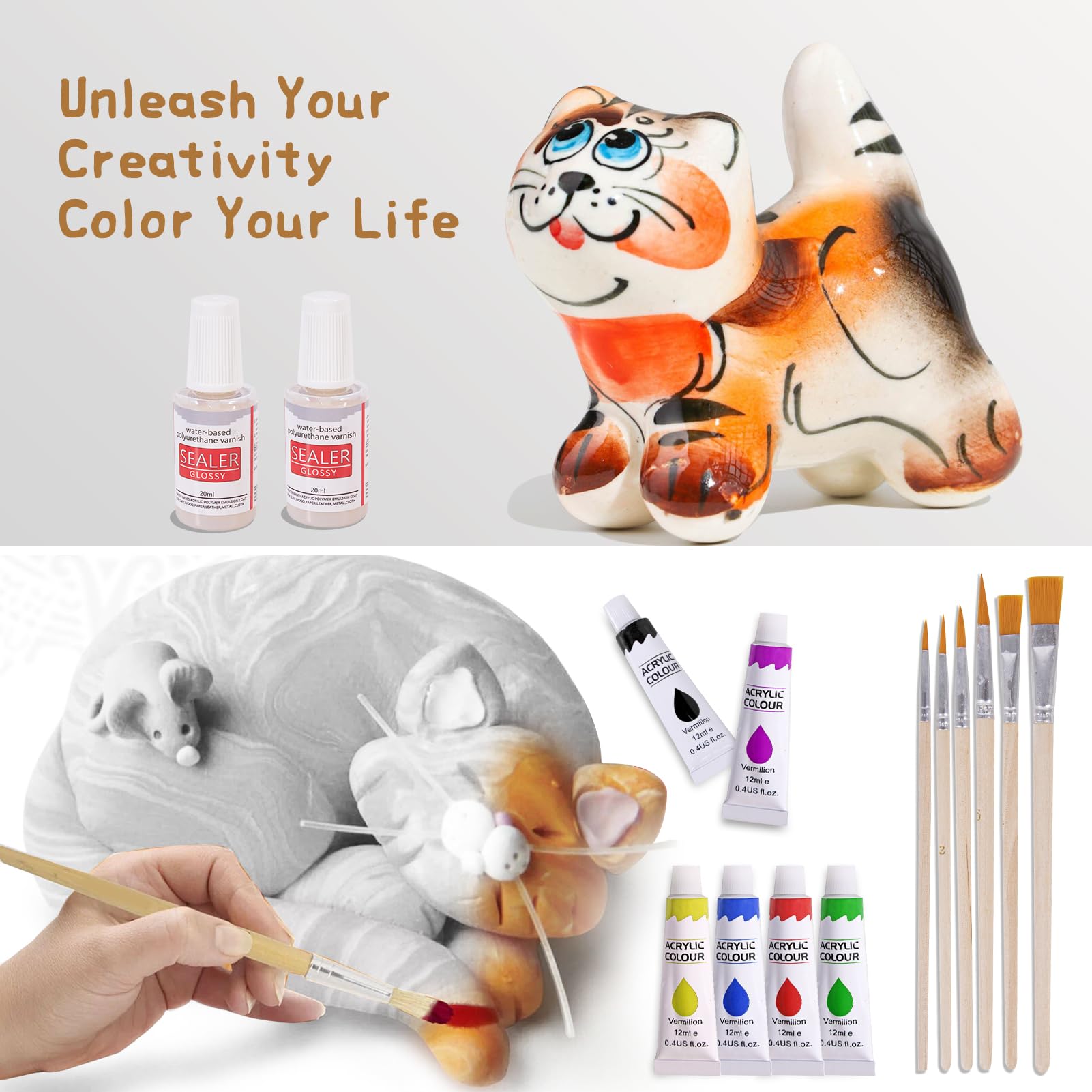 Air Dry Clay Kit for Adults,66 Pcs Beginners Pottery Kit,Craft Clay Kit Includes 4.4Lbs Air Dry Clay,Tools, Paints,Brushes,Gloss Varnish,Sand Papers,Non-stick Rolling Pin,Storage Bag,Christmas Gift