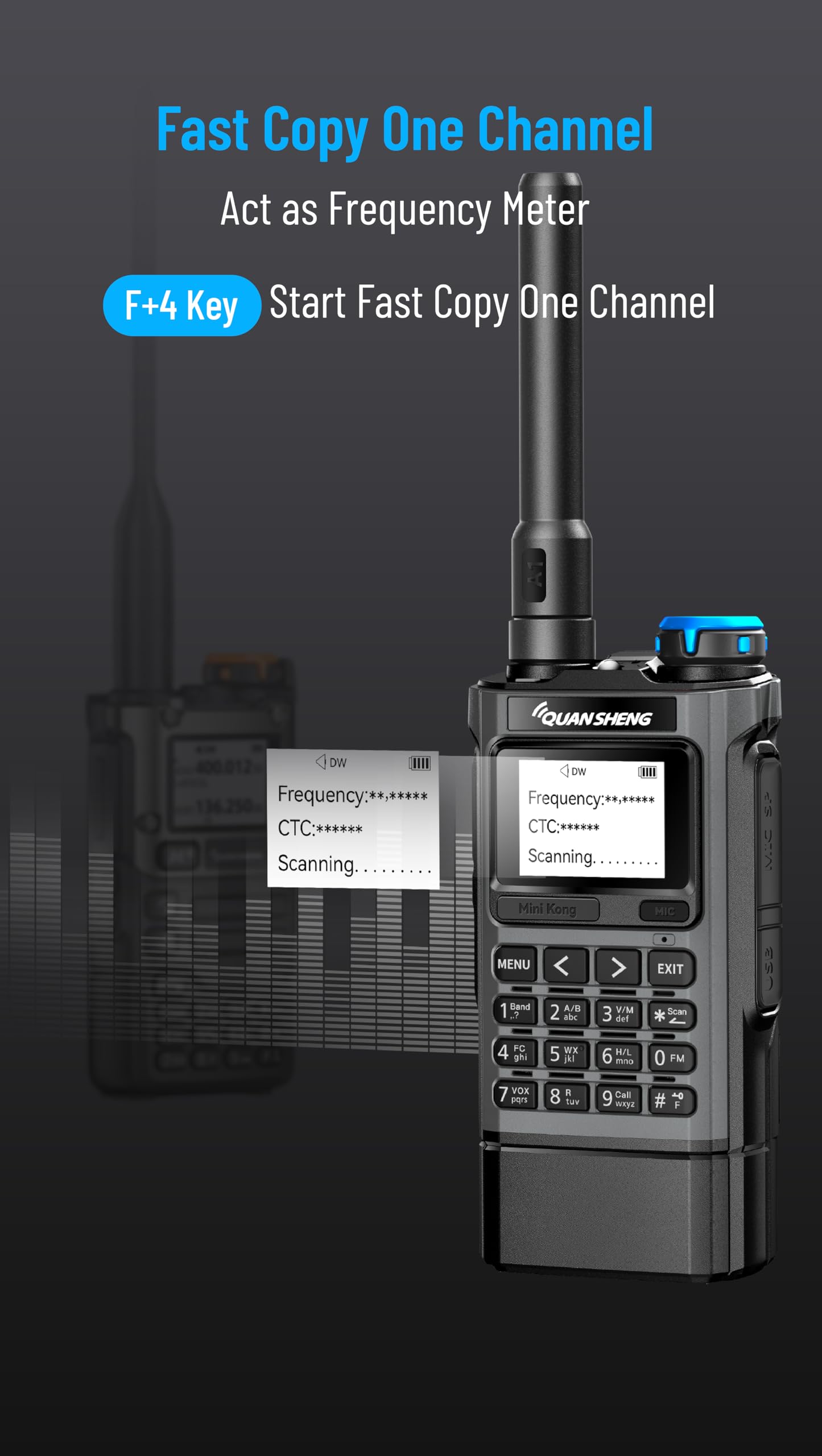 Quansheng UV‑K1 Walkie‑Talkie, 50‑600MHz, Air Band, NOAA, Copia senza fili. | Batteria 2500mAh con ricarica USB‑C, ricezione Air Band AM/FM (108‑136MHz), accordo frequenza in 1 tocco, copia wireless