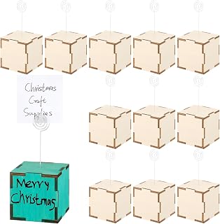 Geelin 12 Pcs DIY Wood Photo Blocks with Wire Holder for Christmas 3 Inch Unfinished DIY Card Holder Crafts Kits for Xmas Wedding Table Displaying Pictures Party Decoration Home Crafts Projects