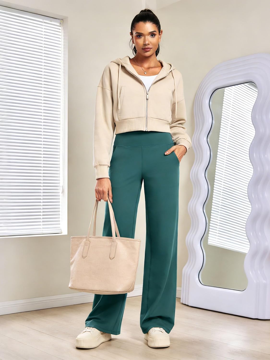 CADMUS Workout Pants for Women Wide Leg Cause Trousers High Waist Yoga Lounge with Pockets image 2