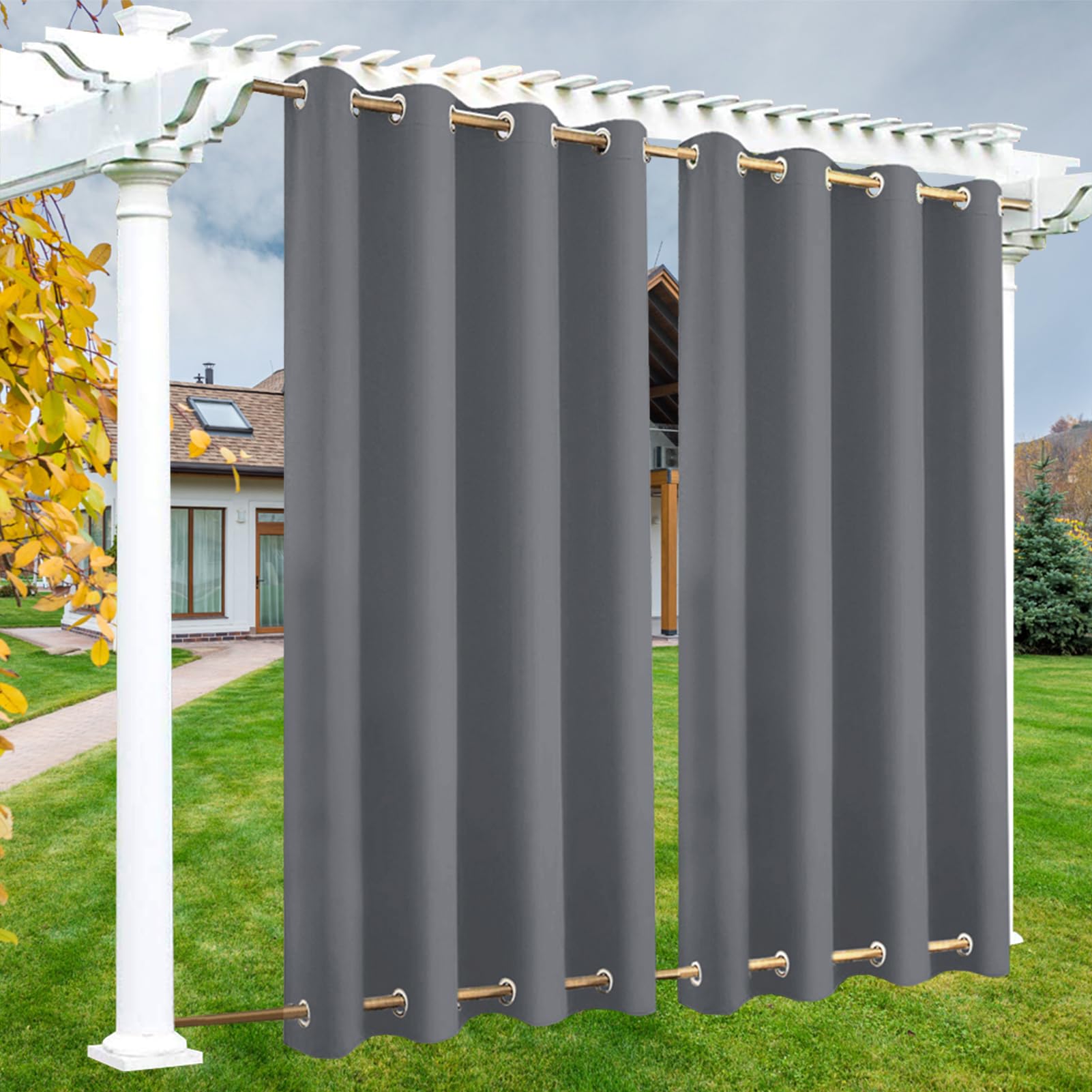 LSDINDF Outdoor Curtains Waterproof, 1 Panel Outdoor Curtain with Top & Bottom Grommets, Privacy and Sun Protection for Pergola, Gazebo, Patio, Porch and Poolside - W 108" x L 89"