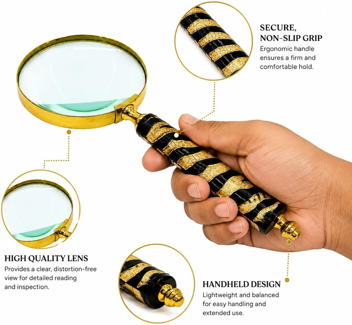 Magnifying Glass with Wooden Handle, Handheld Magnifying Glass Lens, Antique Magnifier, Reading, Inspection, Coin & Stamp, Astrologer, Low Sight Elderly Collectible Décor Gift image 4