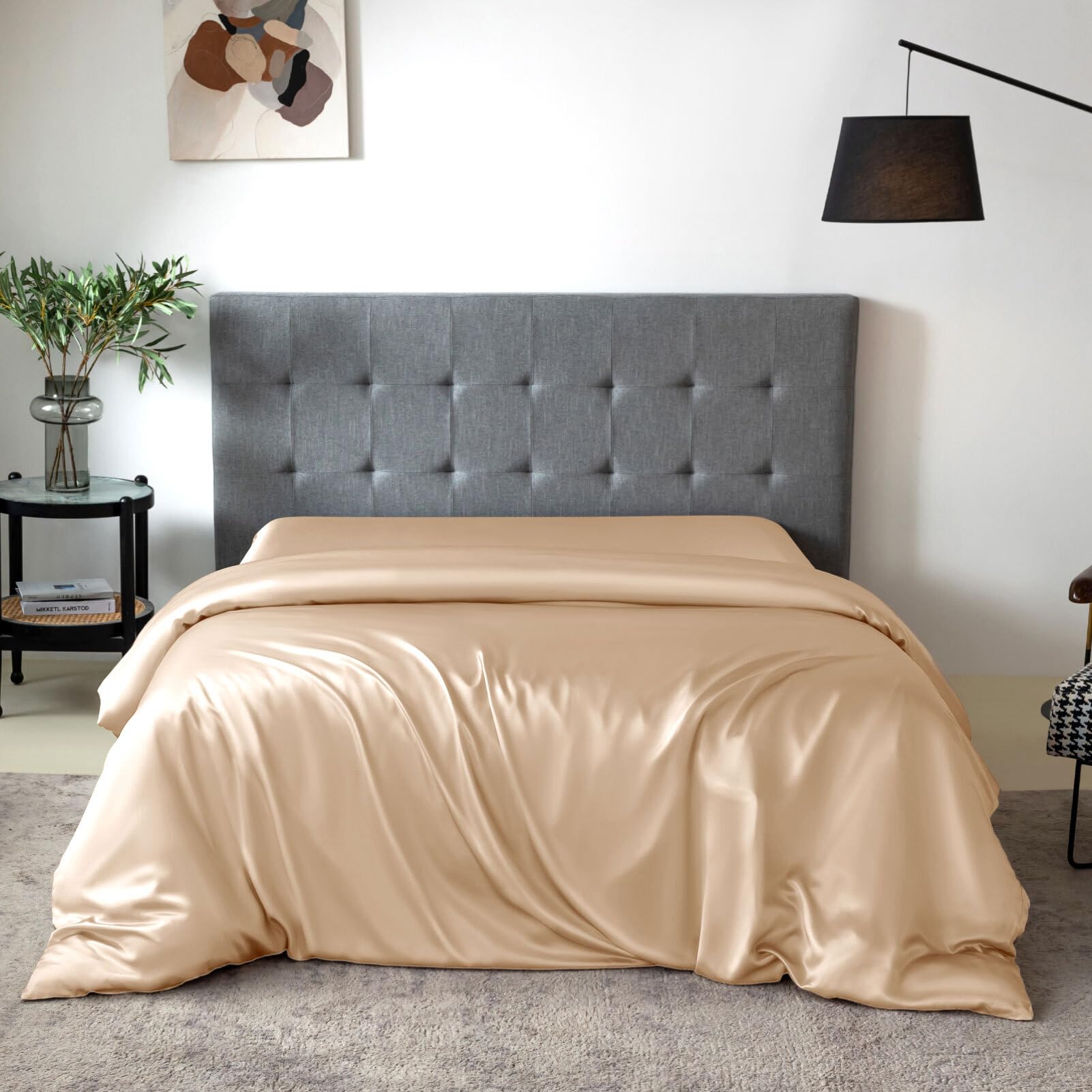 THXSILK Silk Duvet Cover, 100% 7A+ Mulberry Silk Comforter Cover, Seamless, Breathable, Easy Care Zipper Closure, 1 Duvet Cover Only - Full, Champagne