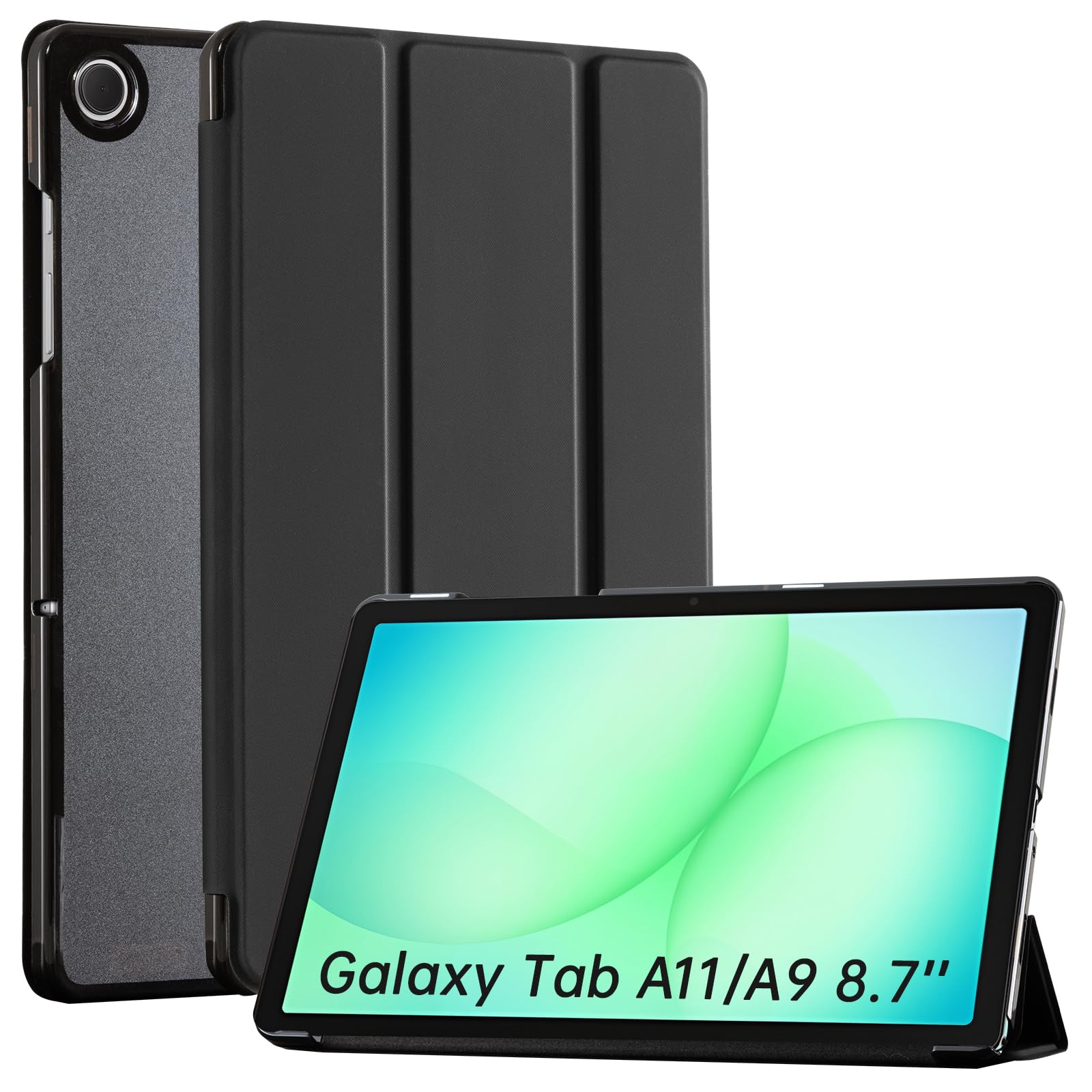 CoBak Case for All-New 8.7" Samsung Galaxy Tab A9 2023 - Translucent Frosted Back Shell combined PU Leather Smart Cover, Multi-Viewing Angles, Black.