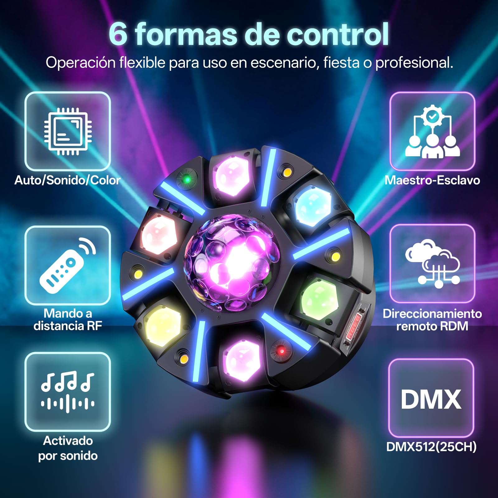 180W Lyre LED Beam Lumière de scène avec Télécommande,Jeux de Lumiere RGBW Disco Lumière,DMX512 éclairage de soirée DJ Jeux de Lumiere, Magic Ball Stroboscope pour Soirée Bar Mariage DJ Club