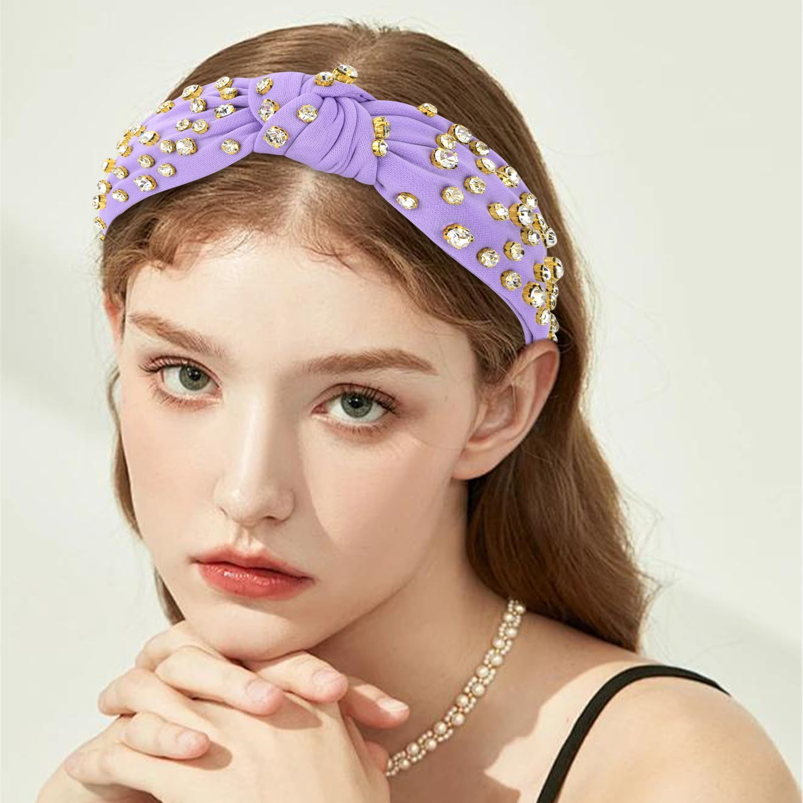 Elegant Vintage Blue & Purple Bejeweled Headband Embellished Knot Headband, Jeweled Knotted Headband  main image 4