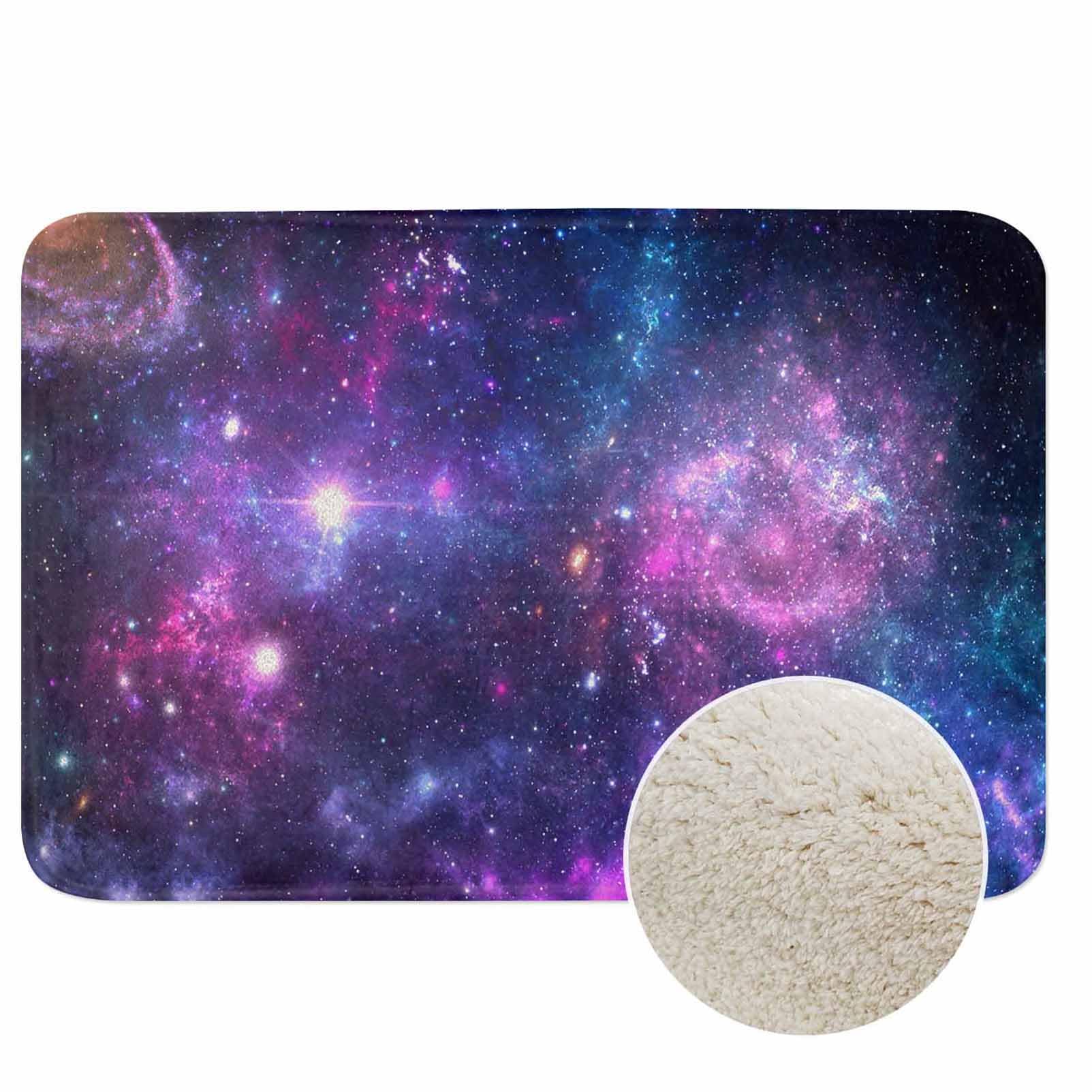 Space Galaxy Bath Mats for Bathroom Universe Star Planets Floor Bath Rugs Machine Washable Bathmat Carpet Rug Room Decor for Shower Floor 16 X 24 in