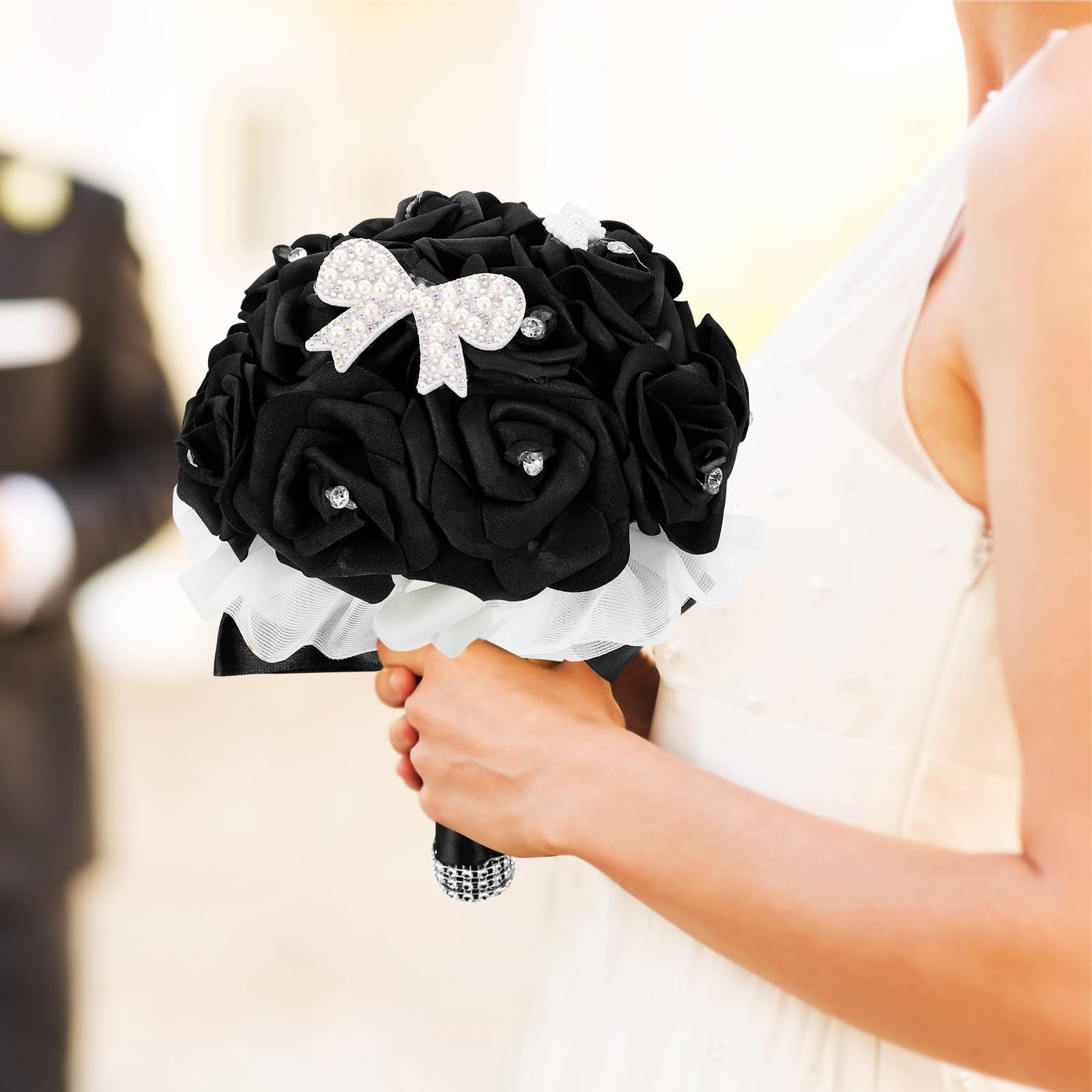 Künstlicher Hochzeitsstrauß Schwarz Für Braut Mit Realistischem Design Ideal Als Brautstrauß Und Photo Prop Für Hochzeit Verlobung