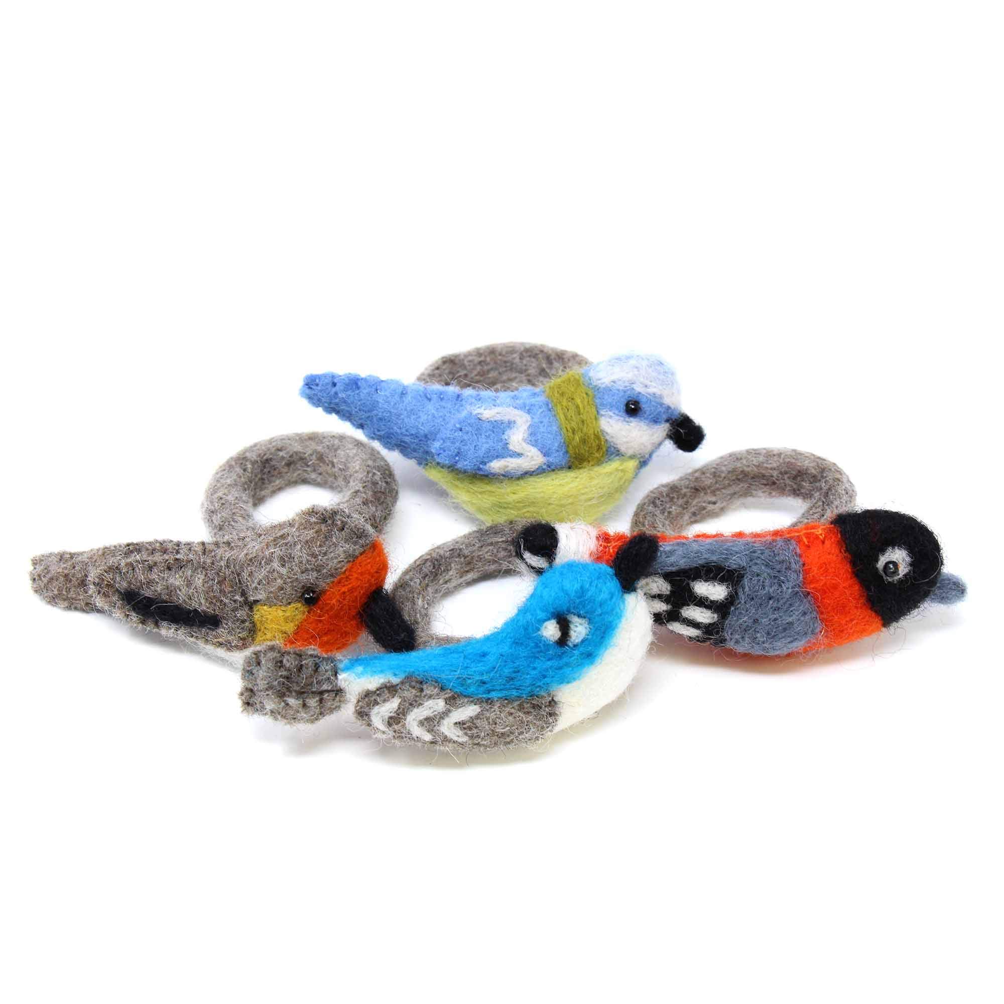 Global Crafts Handmade Felt Napkin Rings Set from Nepal, 4-Pack, Birds