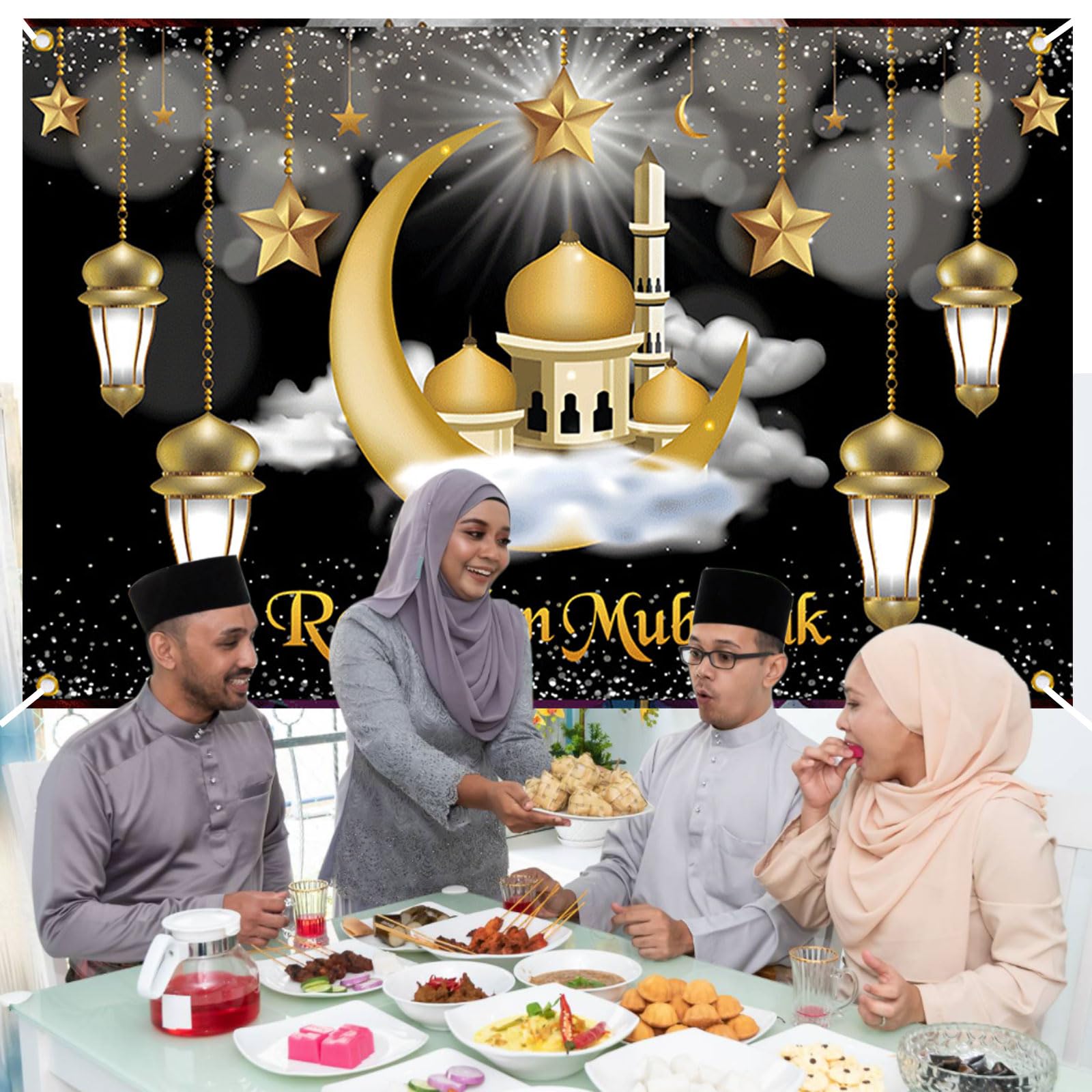 Grande Eid Mubarak Bannière Toile De Fond Avec Corde, 205 X 111 Cm Grande Eid Mubarak Bannière Toile De Fond Avec Corde, 205 X 111 Cm