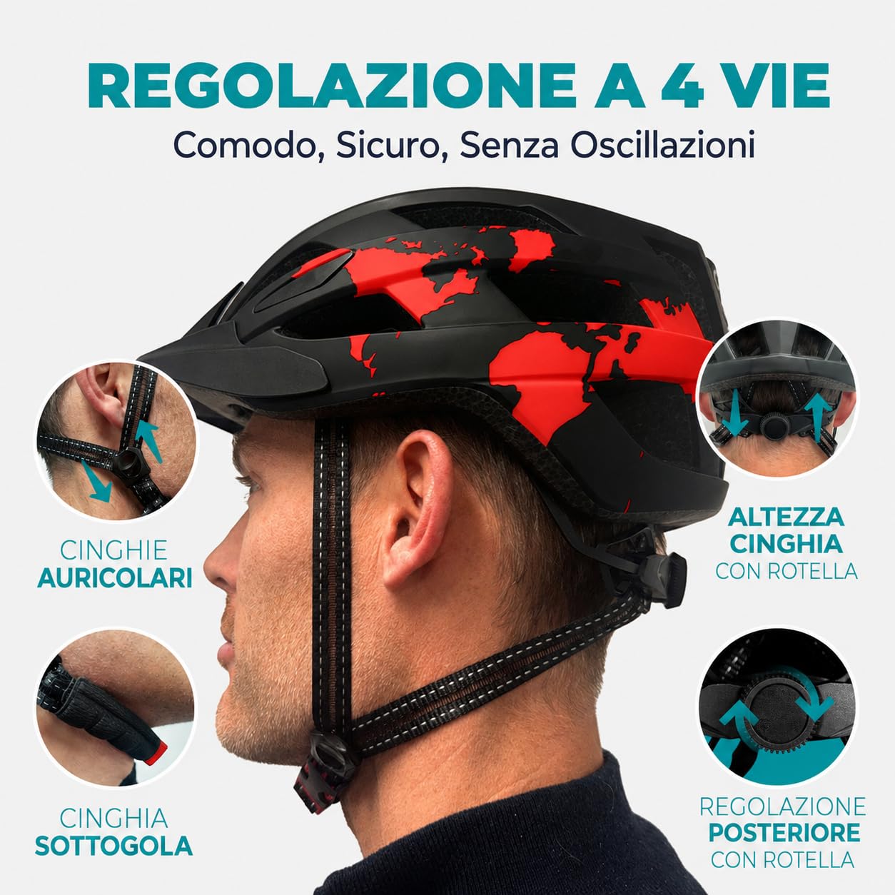 Casco da bici con luce LED ricaricabile tramite USB, leggero, ammortizzante e regolabile, per ragazzi e adulti, per mountain bike, strada e skate (54-58 cm)