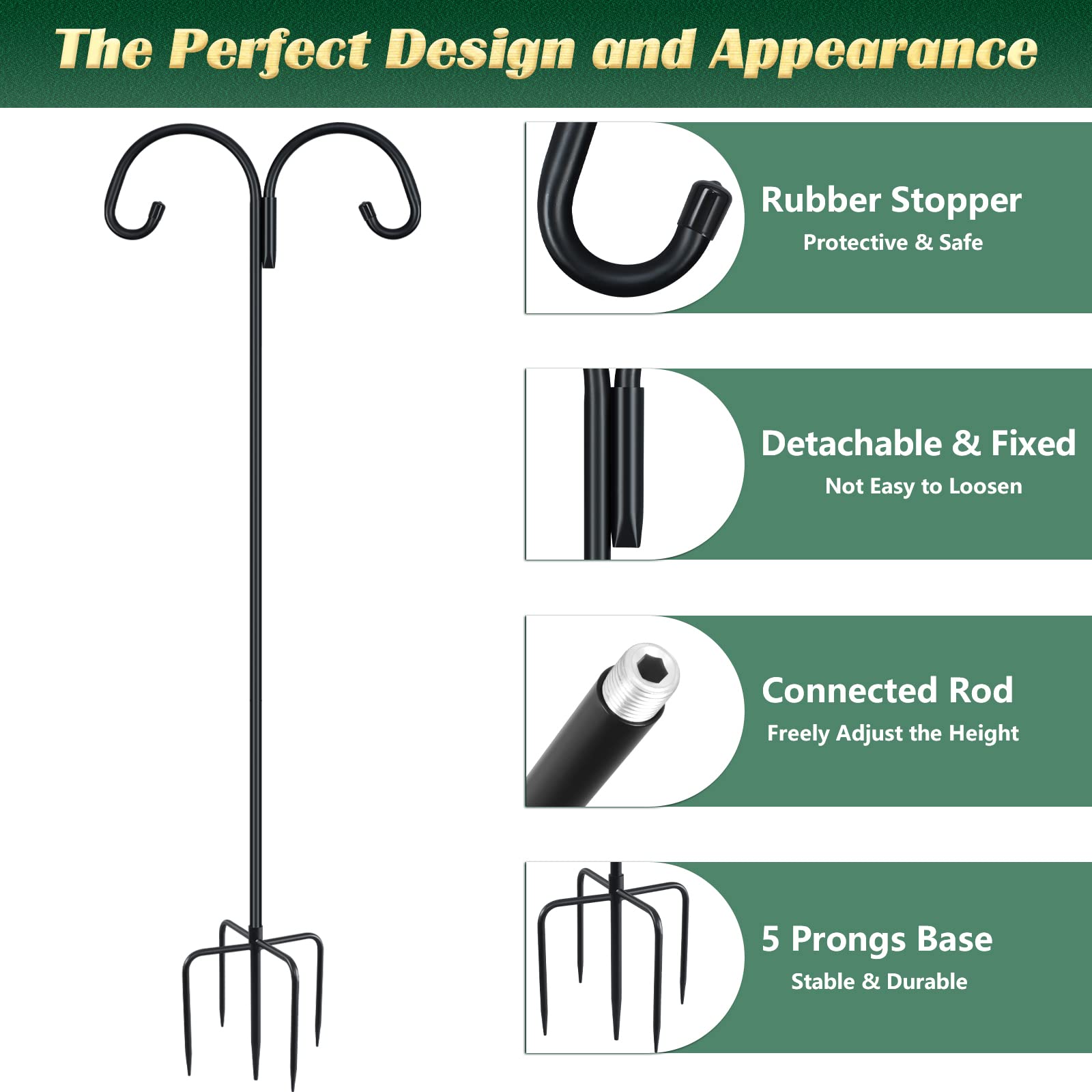 Gtongoko 92 Inch 2 Pack Adjustable Double Shepherd Hook for Outdoor