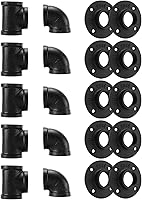 Vista 1 de Accesorio de Tubería Negra de 1", Paquete de 20 Brida de Piso/Codo/T de 1" Combo para Estilo Vintage Industrial, Bridas/Codo/T con Orificio Roscado