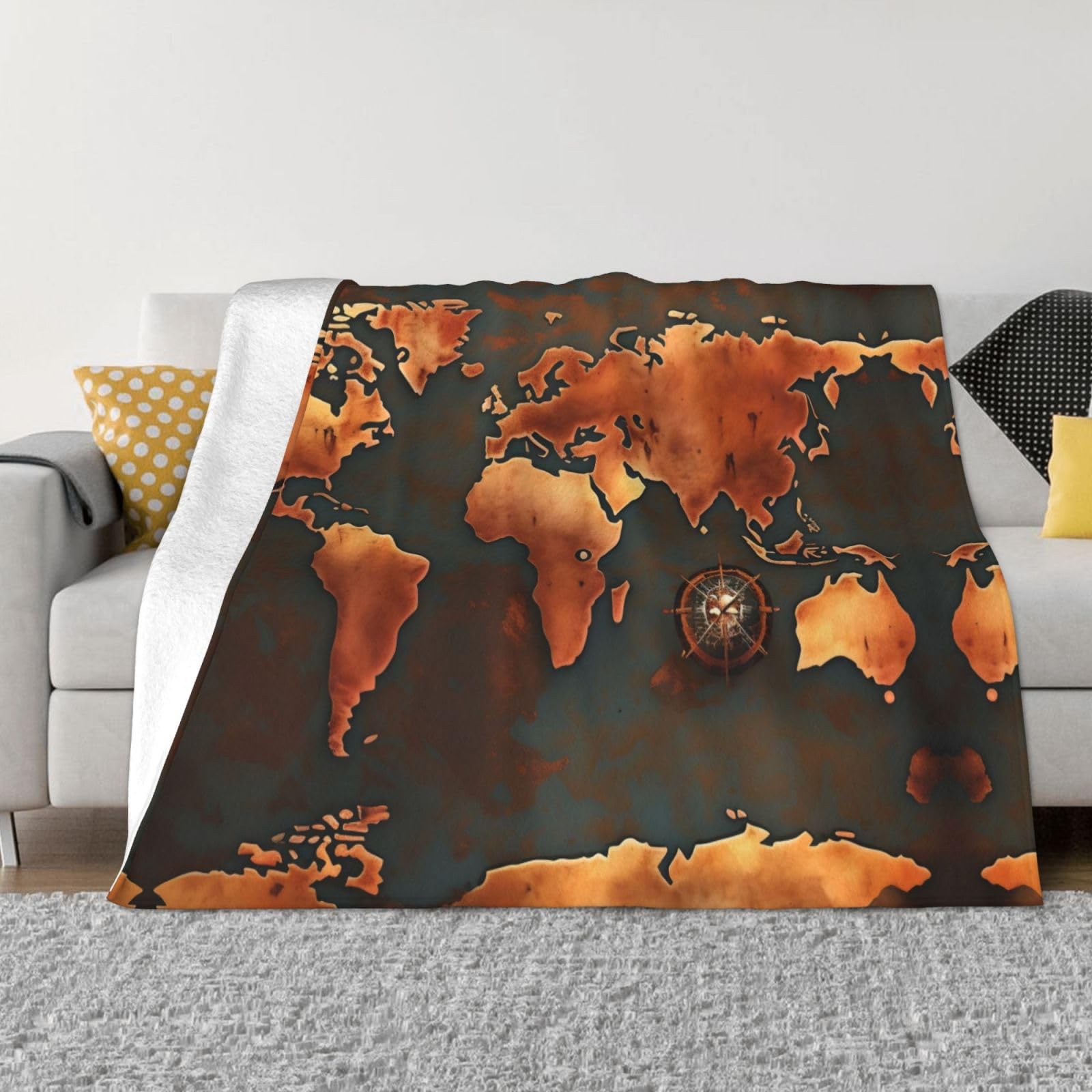 Amazon｜Rust World Map Print Soft Warm Throw Blanket ウルトラ