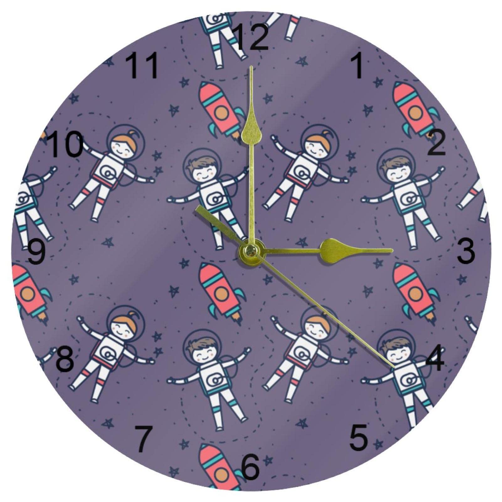 Horloge murale fusée silencieuse sans tic-tac avec grands chiffres arabes faciles à lire