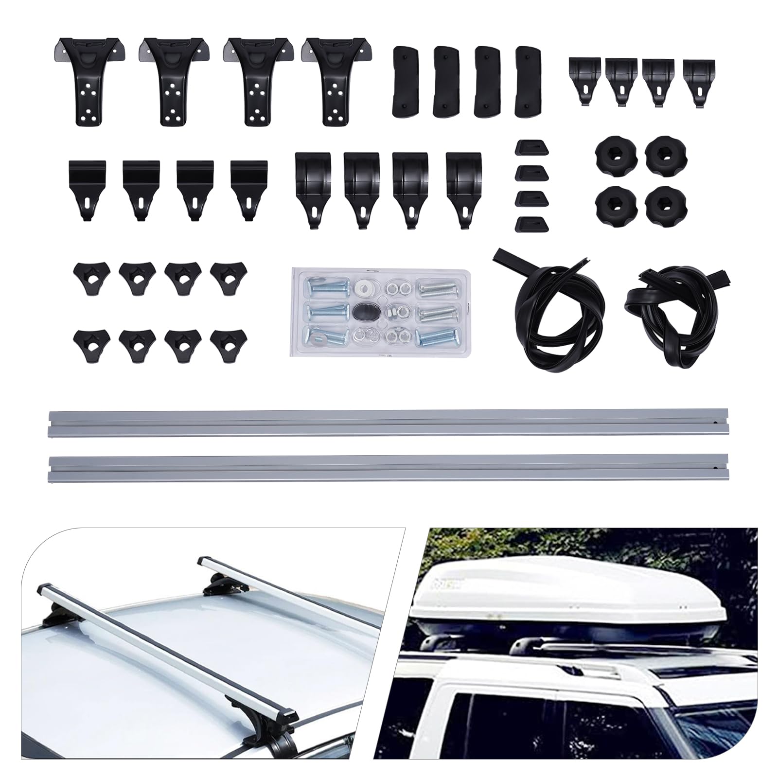 Barras de techo universales para coche, de aluminio, para todos los vehículos con ancho de techo de 122 – 130 cm, hasta 75 kg, longitud de barra 146,5 cm