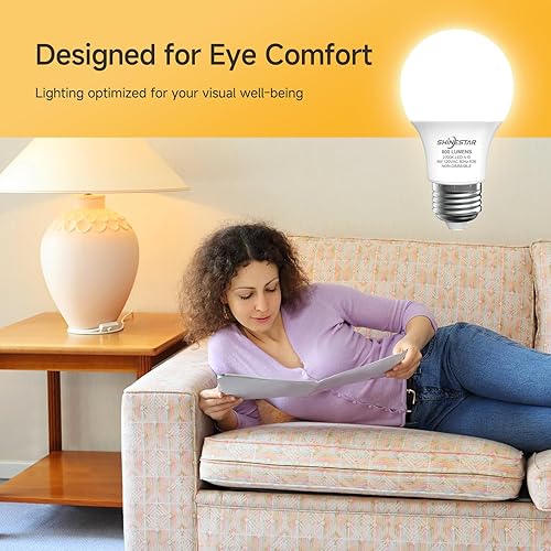 Miniatura 6 de SHINESTAR Paquete de 6 bombillas LED A19 equivalentes a 60 vatios, luz blanca cálida de 2700 K, bombilla base E26, alto CRI 80+, no regulable