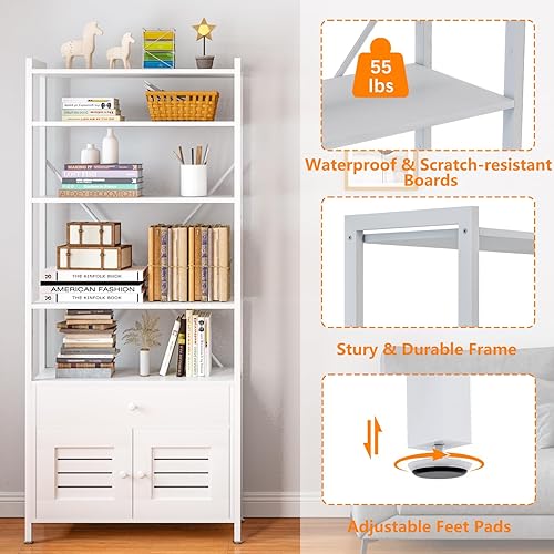 Miniatura 6 de Armario de almacenamiento con 4 estantes abiertos, armario de 1 cajón, estante de pie moderno blanco para baño, estante de almacenamiento de madera