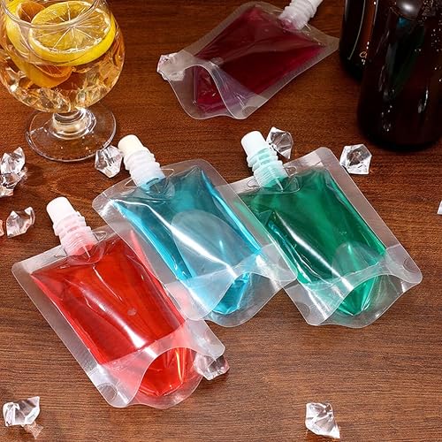 Miniatura 5 de Bolsas desechables para jugo, 100 unidades, bolsas de plástico para bebidas independientes, bolsas de bebidas transparentes para viajes al aire