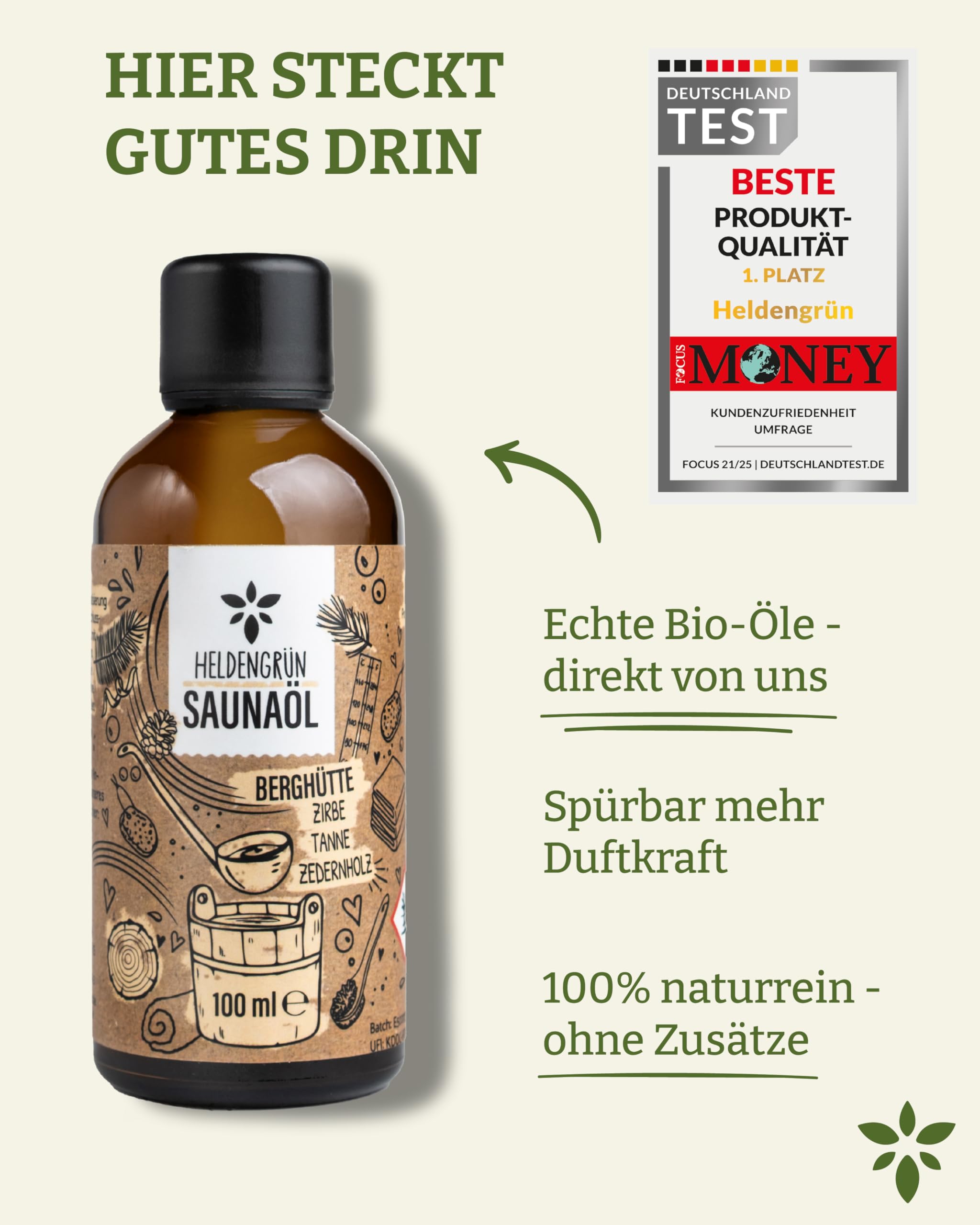 Heldengrün BIO Saunaaufguss Set 3er Duftmix mit ätherischen Bio-Ölen 60 Anwendungen Sauna Konzentrat