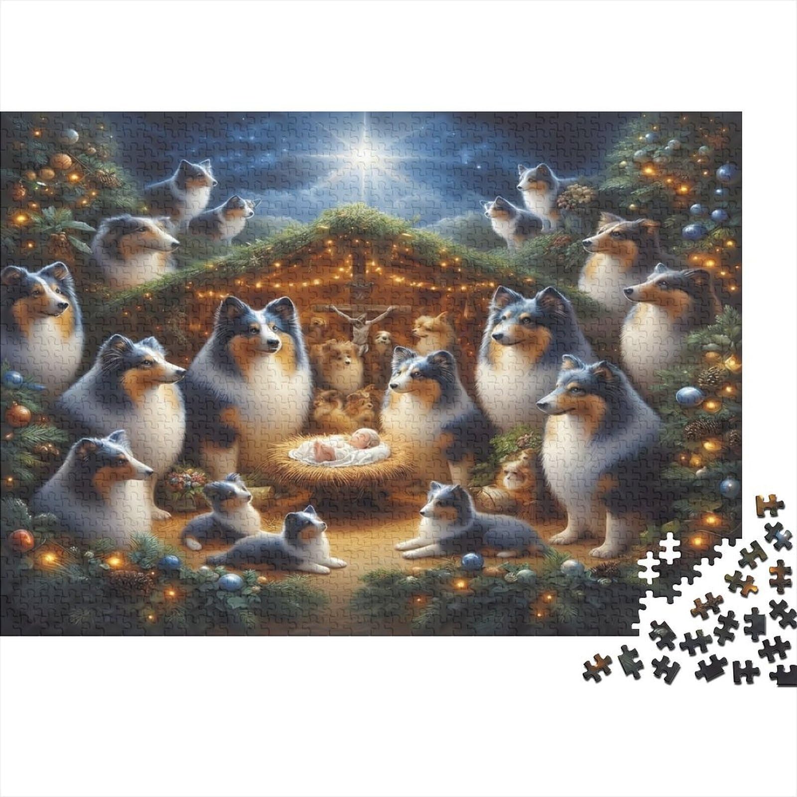 Christmas Dog Nativity Jigsaw Puzzles 1000 Pieces Challenge Game for Adults, Impossible Jigsaw Puzzle 1000 Piece Educational Game Home Decoration 38x26cm/1000pcs