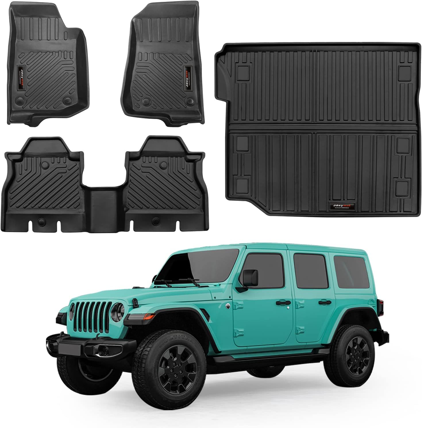 Custom Fit Floor Mats & Cargo Liner Compatible for 2018-2024 2025 Jeep Wrangler JL 4 Door Accessories All Weather TPE Rubber Black (Not Fit JK or 4XE)