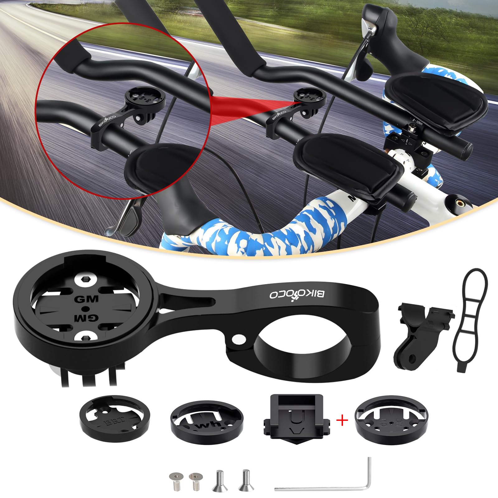 BIKOOCO Bike Computer Mount for Aero Bars - Compatible with 22.2mm/22.4mm Road Handlebars, Secure Bike Mount for Bike GPS Computer, for Garmin,for Combo & for GoPro Action Camera