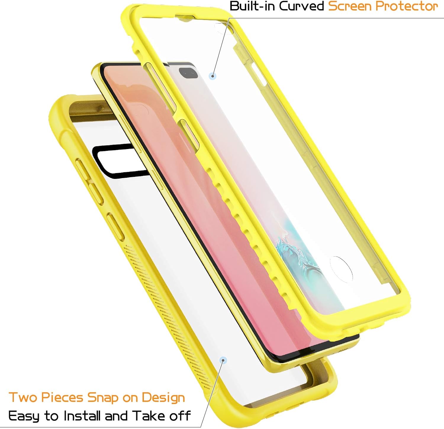 Samsung Galaxy S10 Plus Case,Temdan Built-in Screen Protector with Fingerprint Hole Full Body Protect Support Wireless Charging,Heavy Duty Dropproof Case for Samsung Galaxy S10 Plus 6.4 inch (Yellow)