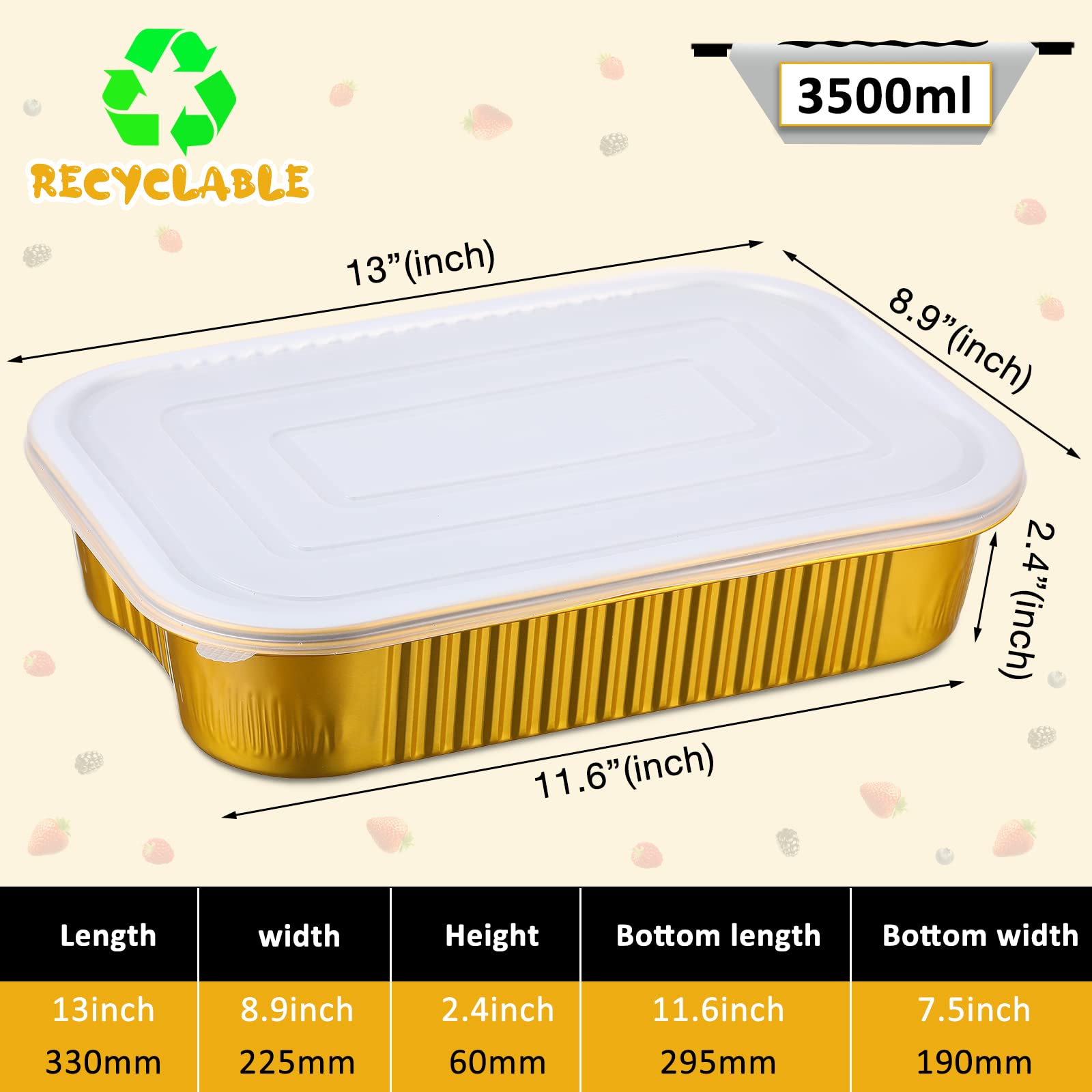 15 sartenes de aluminio dorado con tapas transparentes de 9 x 13 pulgadas, sartenes desechables de aluminio de aluminio, aptas para microondas, horno, calefacción, almacenamiento, barbacoa