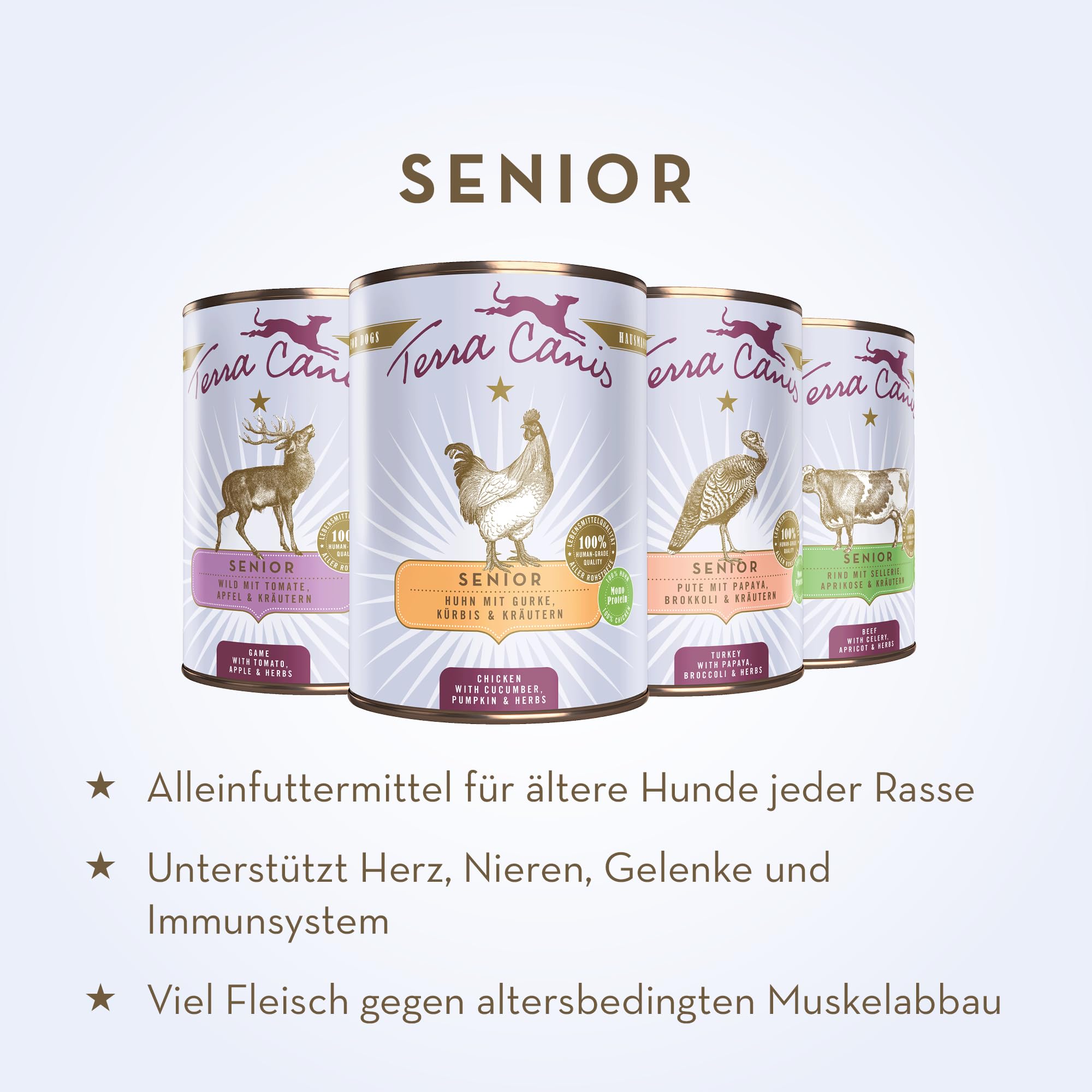 Terra Canis Pavo con Papaya, Comida húmeda Senior para Perros, 12x800g | 100% calidad alimentaria de todas las materias primas, con hierbas medicinales, receta senior, bajo en alérgenos y cereales