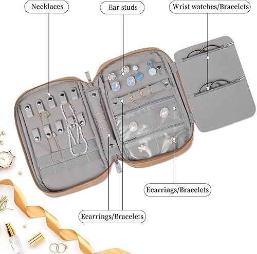 Miniatura 2 de labato Organizador de viaje para joyas, artículos esenciales de viaje, estuche organizador de viaje delgado, bolsa portátil con cremallera para