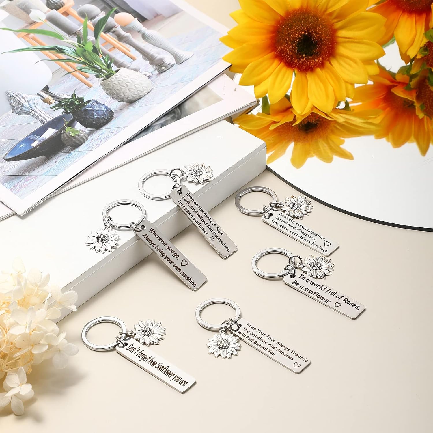 12 Pcs Inspirational Sunflower Keychain Sunflower Gifts for Women Motivational Key Ring Novelty Sunshine Keychains for Teacher Mother Friends BBF Sister Positive Gift Party Favors - Image 3