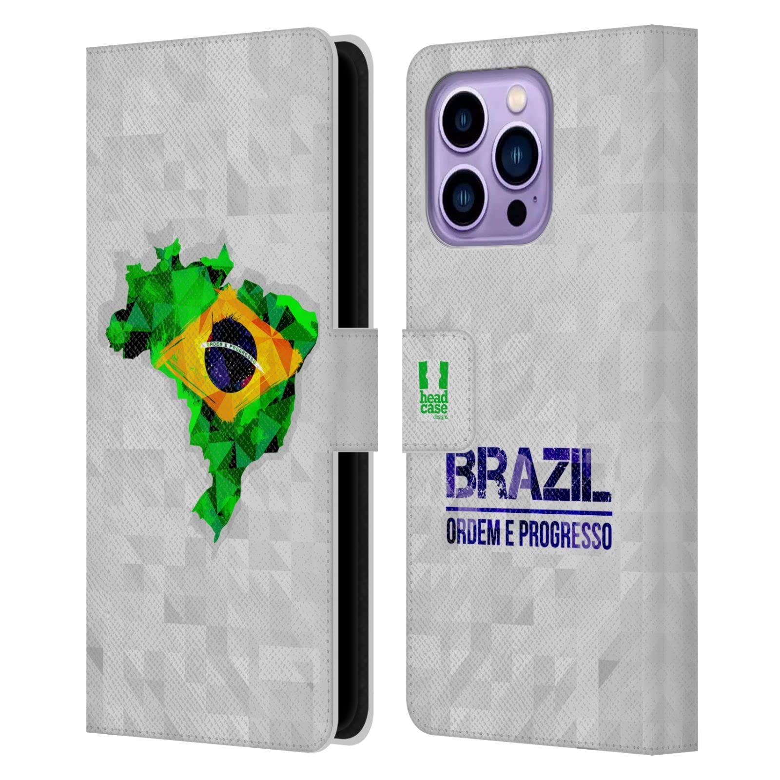 Funda libro iPhone 14 Pro Max con tarjetero y tapa de cuero mapas de Brasil estilo geométrico 7