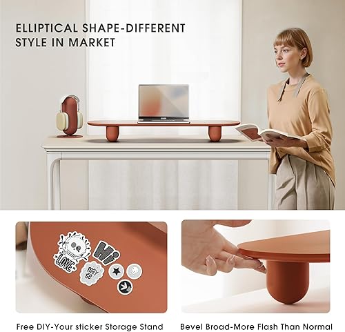 Miniatura 3 de Fenge Elevador de monitor, soporte de monitor doble de 34 pulgadas para monitores grandes, organizador de escritorio con estante de madera y patas