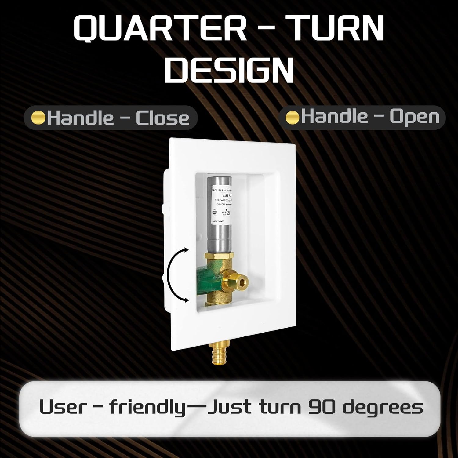 1 PCS Foskan 1/2" Pex Crimp Inlet Ice Maker Outlet Box (Pre-Assembled), 1/4" OD Compression Outlet, with Installed Green-Handled Quarter-Turn Ball Valve and Stainless Steel Hammer Arrestor