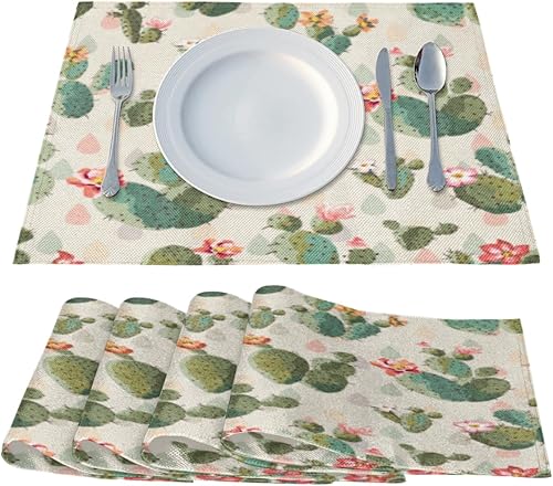 Miniatura 2 de Juego de 4 manteles individuales de estilo divertido de cactus, manteles individuales lavables, impermeables, para fiestas, hogar, decoración de