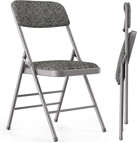 Silla plegable de grado comercial con cojín de tela acolchada (16 x 16 pulgadas, patas de doble bisagra, estilo de lujo|9.9 lbs de capacidad|peso
