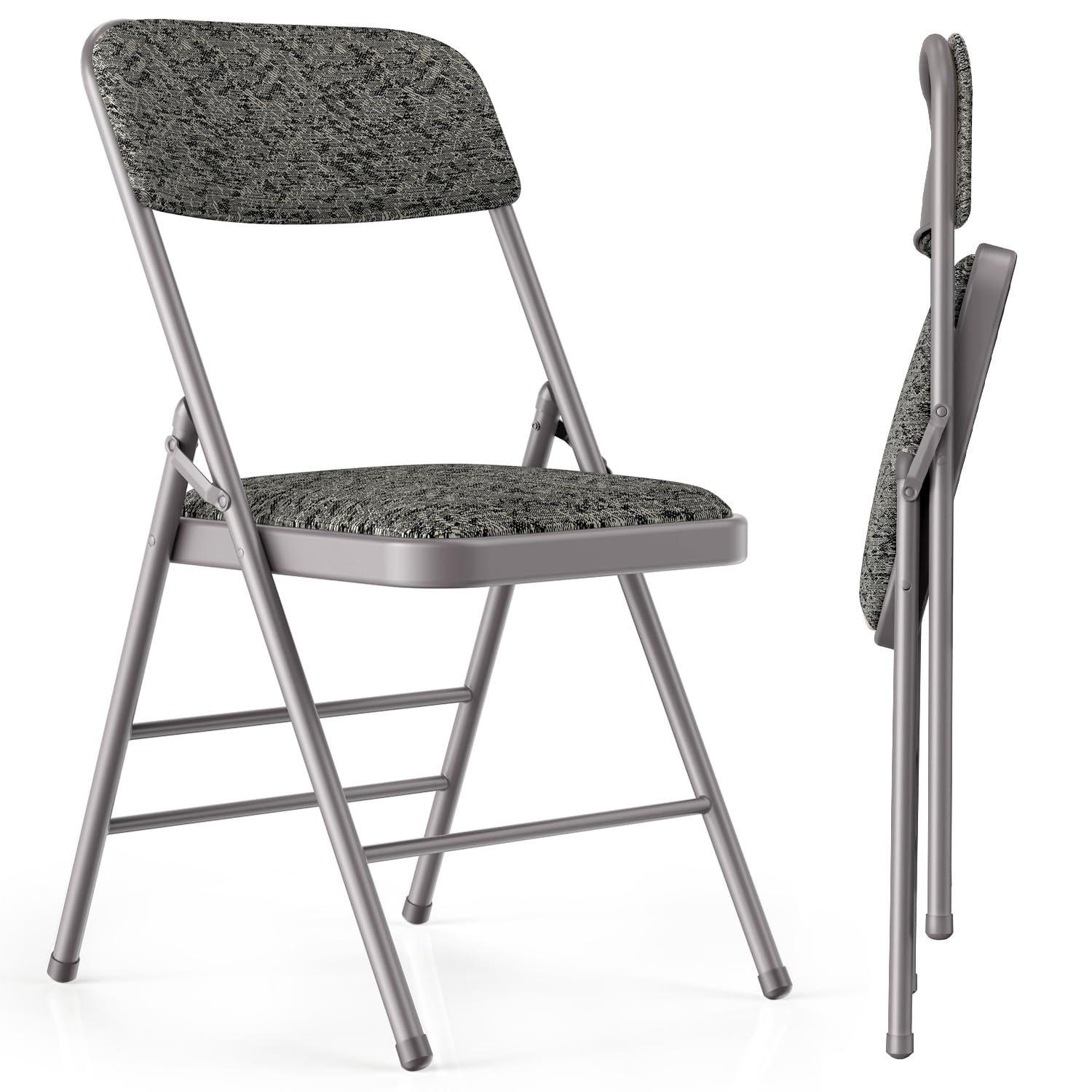 VTOY Commercial Grade Folding Chair with Padded Fabric Cushion（16"X16" |Double-hinged Legs Luxury Style|4.5kg Capacity Max Weight 150Kg for Home and