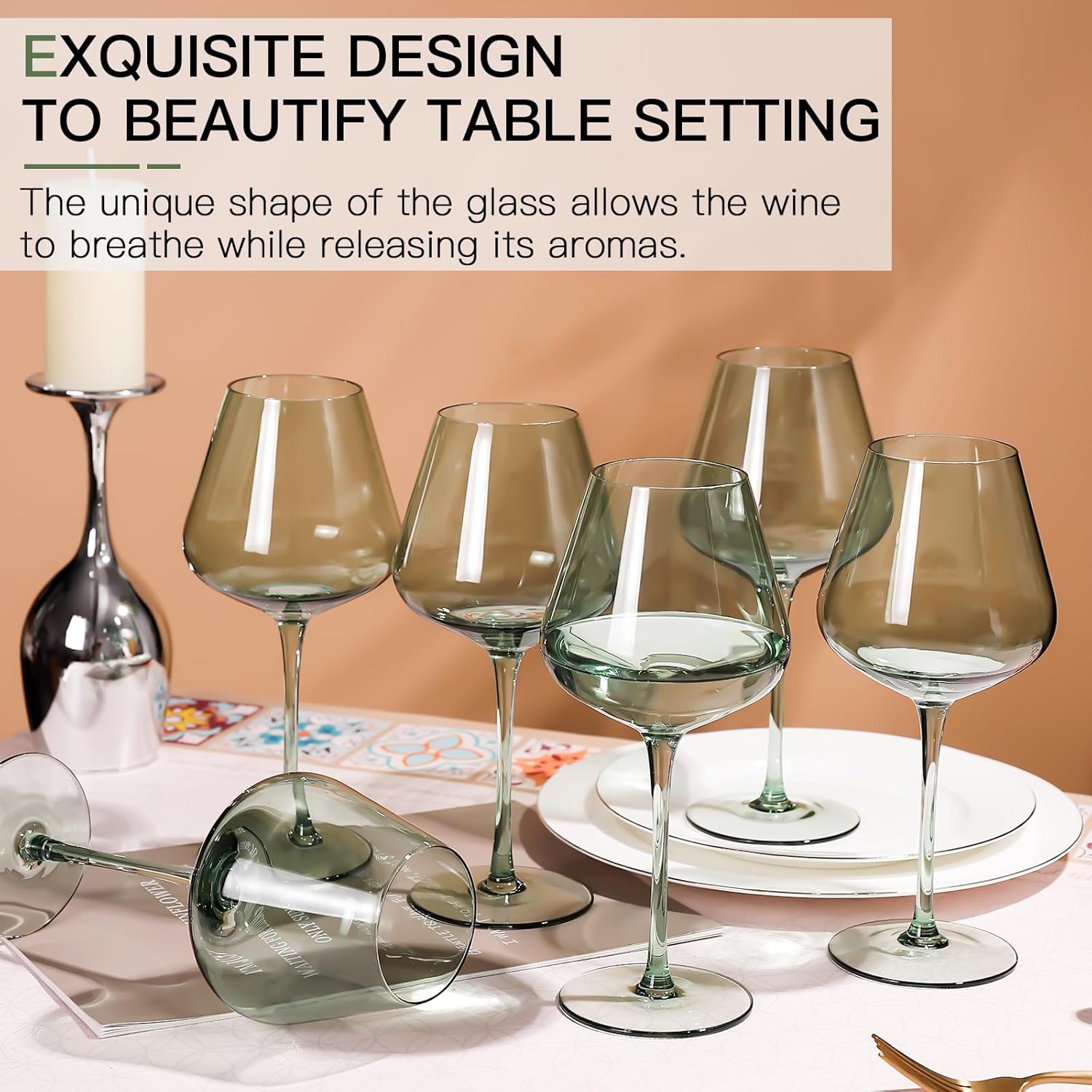 Green Wine Glasses Set of 6 - Crystal Hand Blown Burgundy Wine Glasses 18oz Lead-Free, Perfect Gifts for Wine Lover, Bar glasses sets for the home, Wedding, New Year Gifts - Image 7