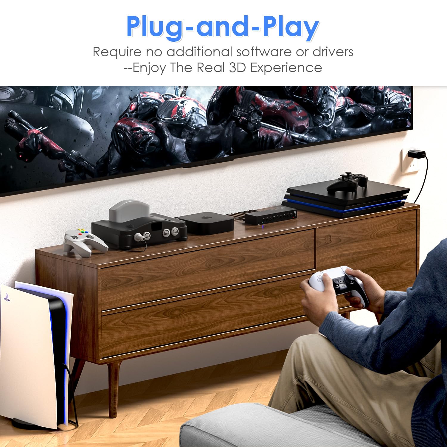 Switch HDMI/AV 8 in 1 con telecomando, 4K a 60 Hz 4:4:4, 4 ingressi HDMI e 4 × RCA a 1 uscita MI HD, HDR10/Dolby Vision, 18 Gbps, supporto 3D per TV/proiettore/monitor