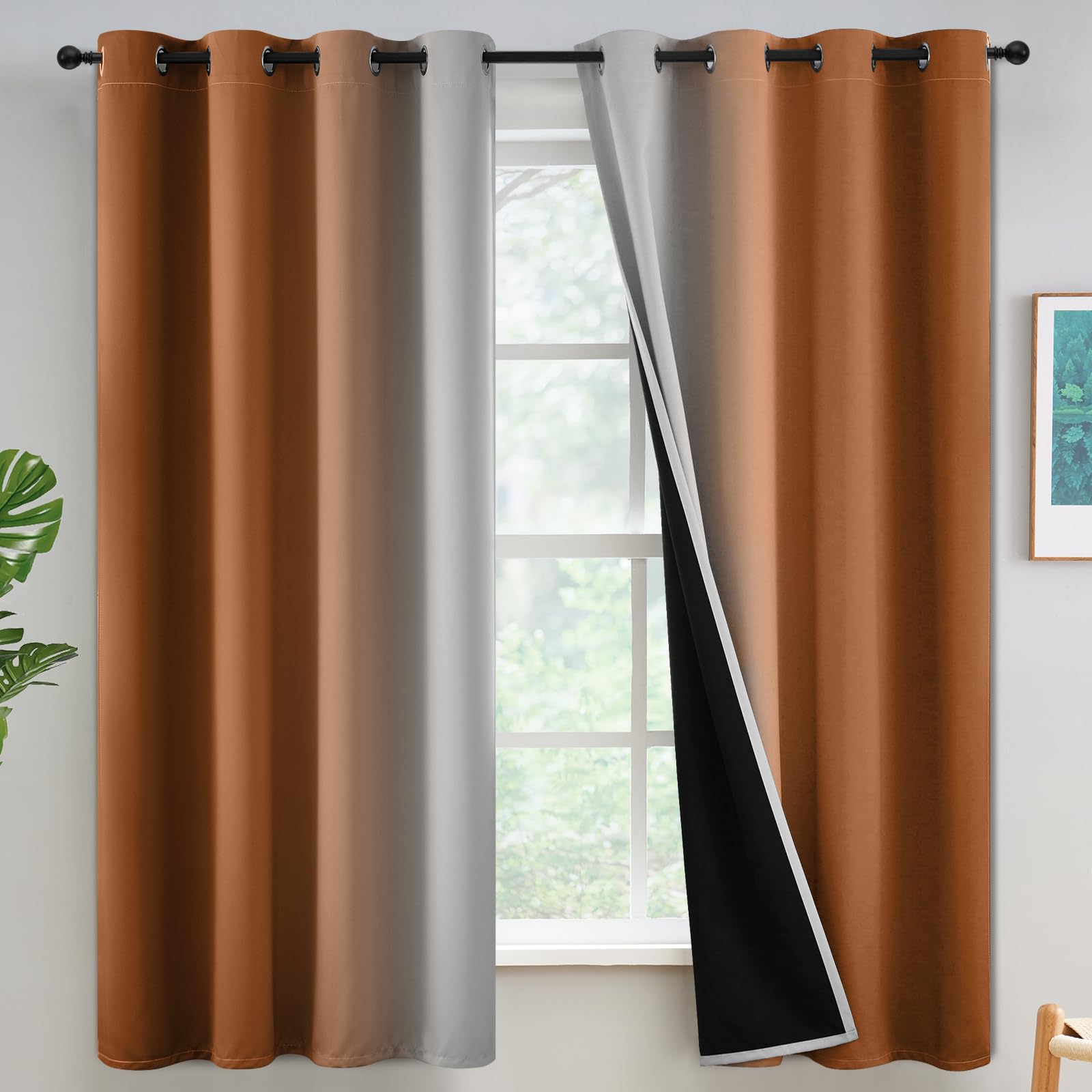 Yakamok Burnt Orange Blackout Curtains 63 inches Long for Bedroom — image 1