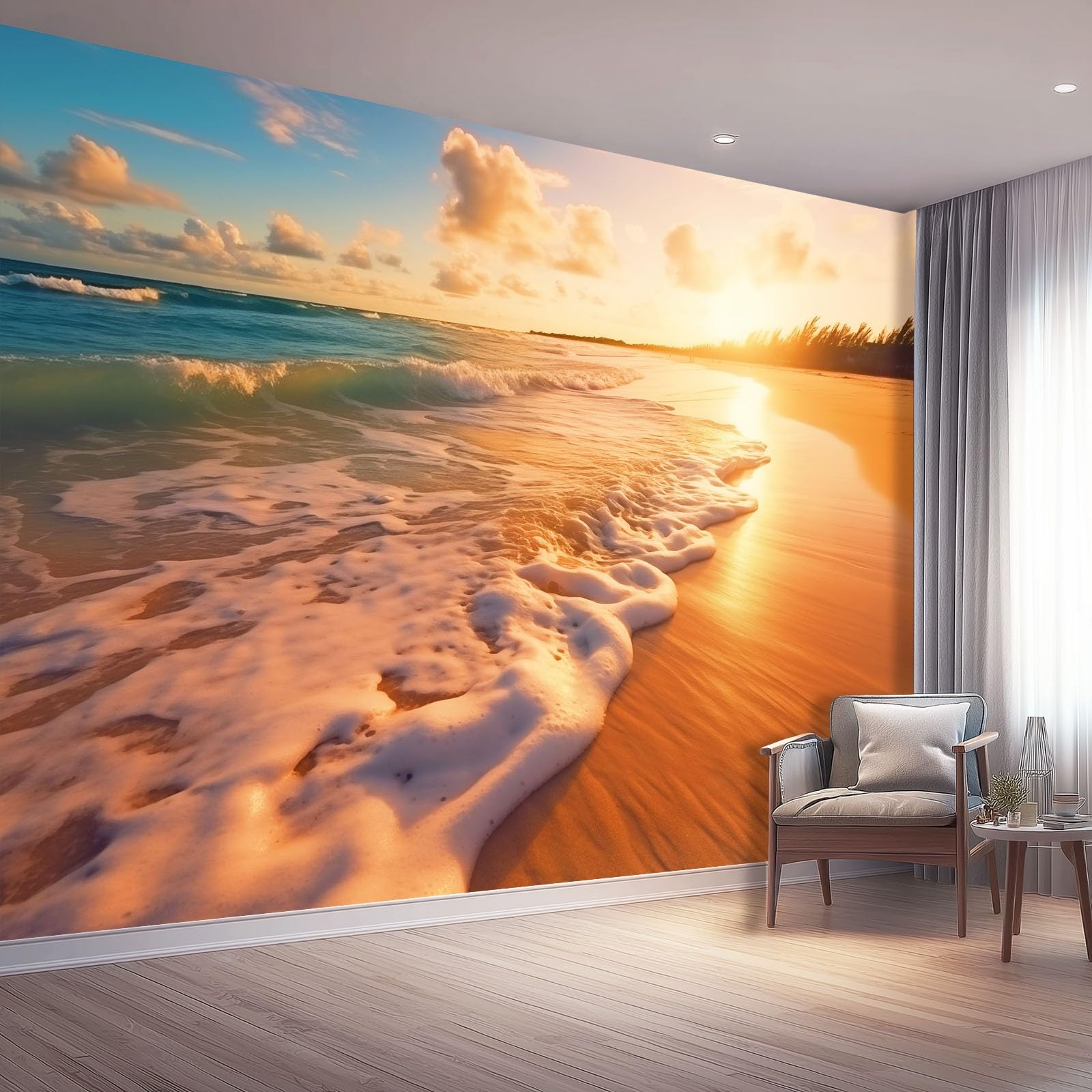 Nature Sunset Beach Photo Wallpaper, Non-Woven Decoration Poster Picture Wall Mural, Colorful Large Wall Murals Hd Printing Water Proof for Living Room Bedroom Bathroom - 400 x 280 cm (W x H)