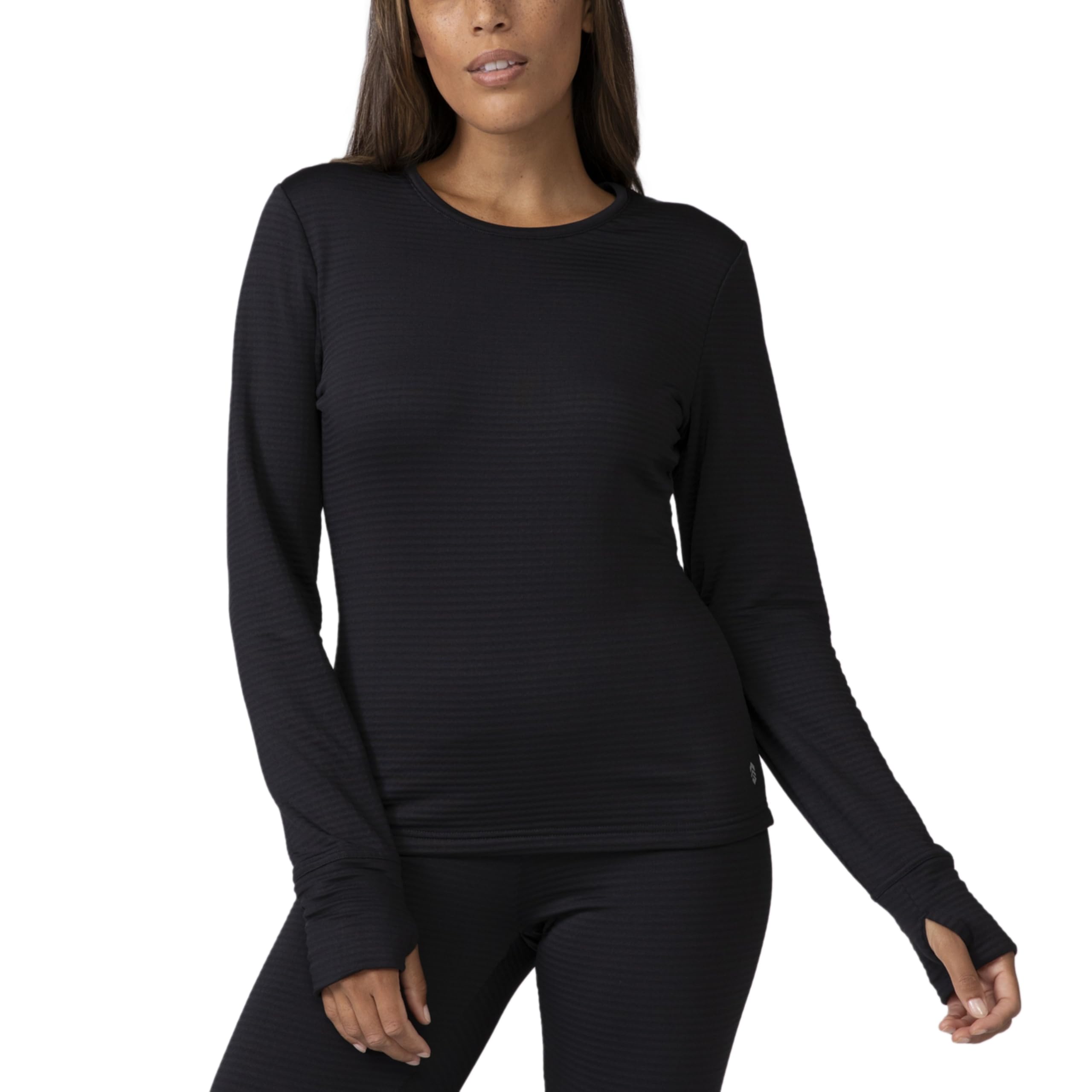 (size:S)Free Country Women's Long Sleeve Thermal Base Layer Shirt Fleece Stretch Lined Compression Top Warm Undershirt-Force Grid