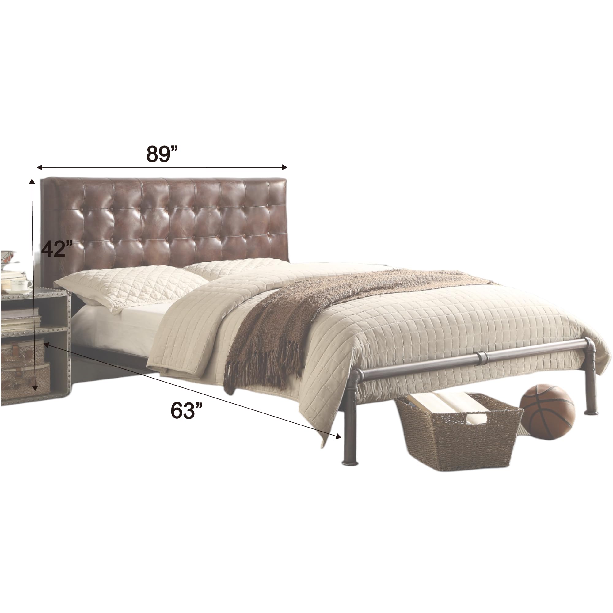 Amazon.com: Acme Brancaster Tufted Leather Queen Bed in Vintage
