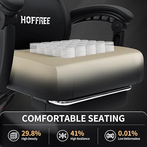 Miniatura 5 de HOFFREE Silla de juegos con masaje amasado, sillas de computadora calentadas para adultos con reposapiés, silla ergonómica de videojuegos con cojín