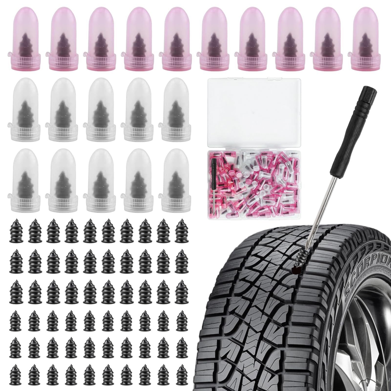 orwayhu Tire Repair Kit, 80 Pcs Tubeless Tire Repair Screws Kit