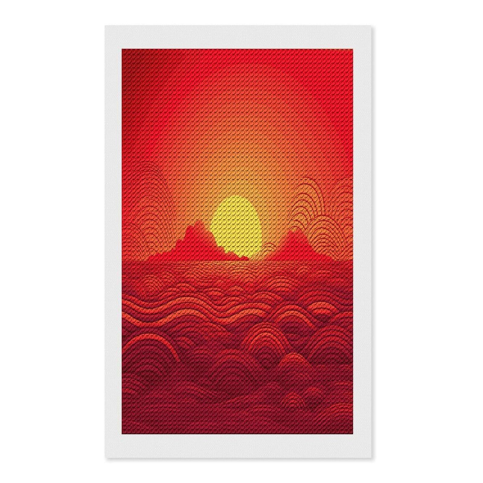 FekiLoot Red Sunrise Paint by Numbers Kit for Adults Beginner DIY Diamond Dots Paintings Round Full Drill Diamond Art Kits Picture Diamond Art Painting Kits for Home Decor 12"x20"