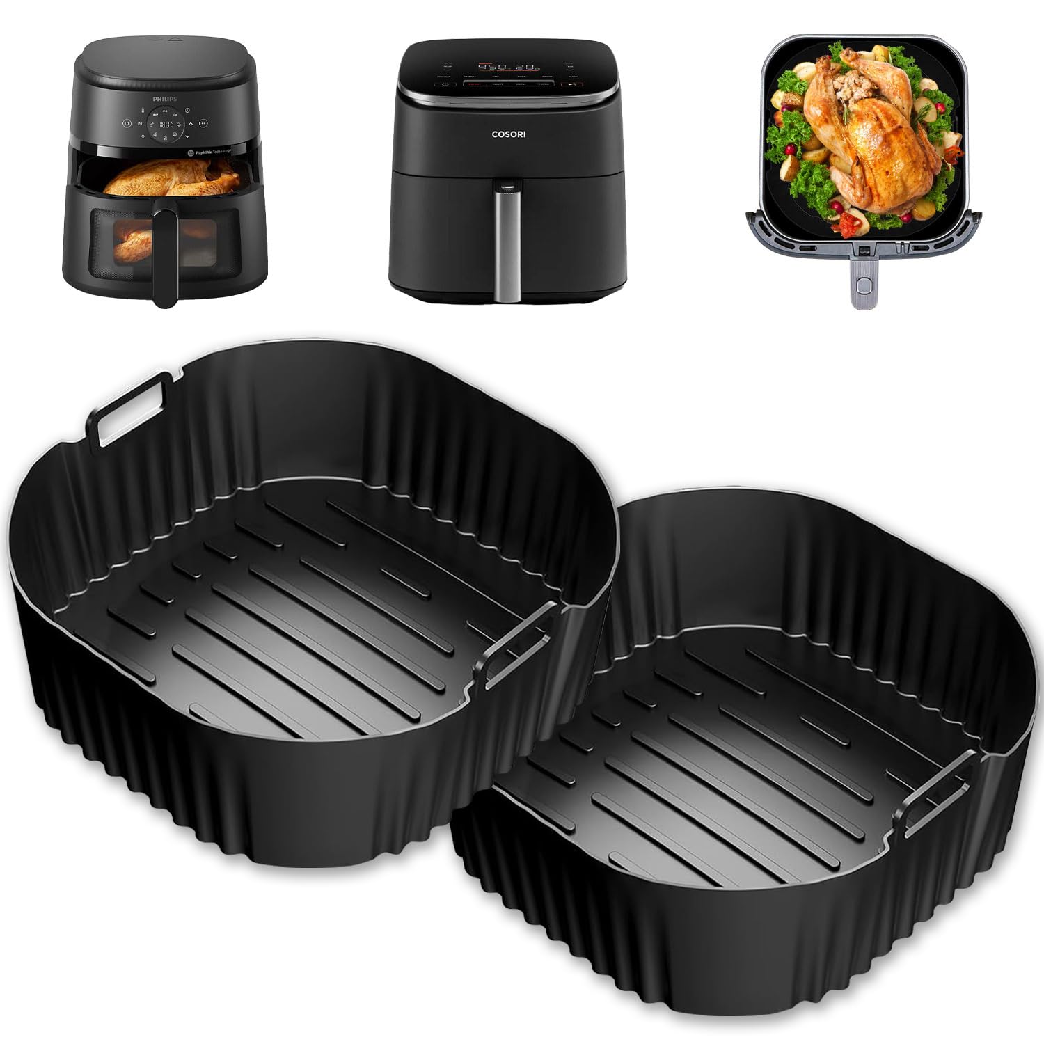 23cm Molde Silicona Freidora de Aire, 2PCS Caliente Air Fryer Accesorios Para Cosori 5,5L/6L/6,L, Philips Série 2000 6.2L Na230/00, Reutilizables Accesorios Freidora De aire, Recipiente Air Fryer